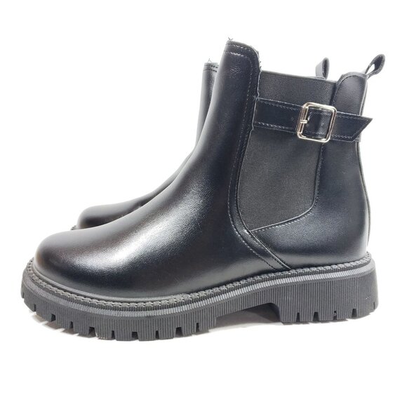 Womens Size 8 Black Chunky Heel Ankle Boots With Buckle Strap - Picture 4 of 9